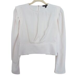 Cream Cropped Top XS Semi Sheer Puff Sleeve Minimalist Office Preppy Old Money